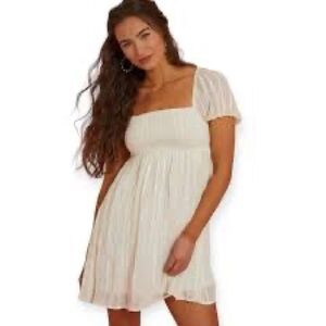 Altar'd State Cream Smocked Puff Sleeve Blouse